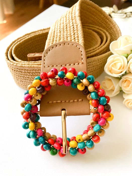 Pasek Damski z klamrą słomiany 90cm