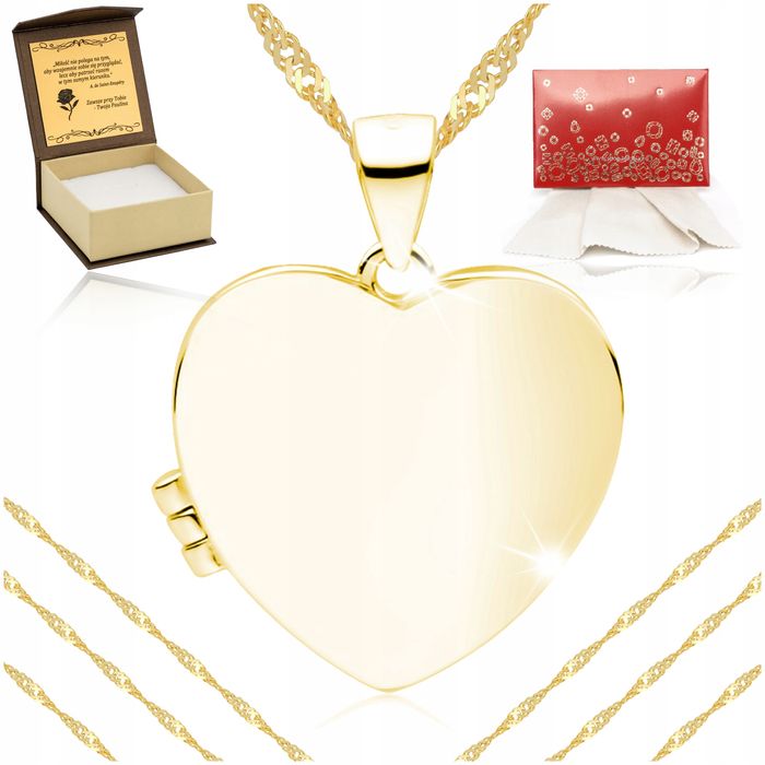 Złoty Naszyjnik Serce Otwierane Sekretnik Puzderko Duża Zawieszka + Gr