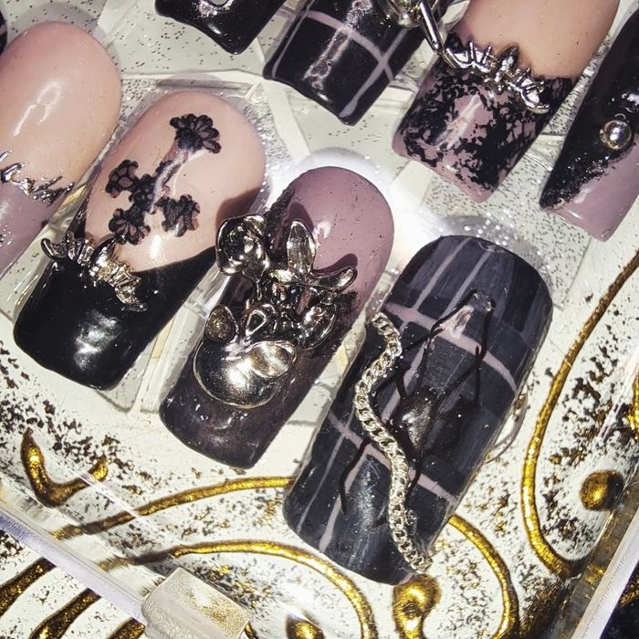 Violet Goth Lolita Press On Nails Set Tipsy Kwadraty