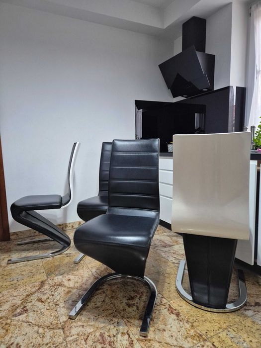 Krzesło tapicerowane do Jadalni biało-czarne, kuchnia Ekoskóra