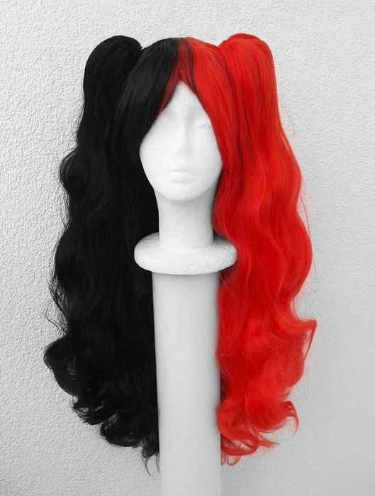 Czarna czerwona peruka dye split z kitkami gothic lolita cosplay wig