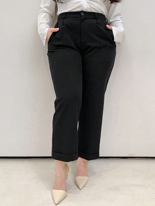 Spodnie Garniturowe Eleganckie Z Podwijanymi Nogawkami Czarne Dazy Xxl