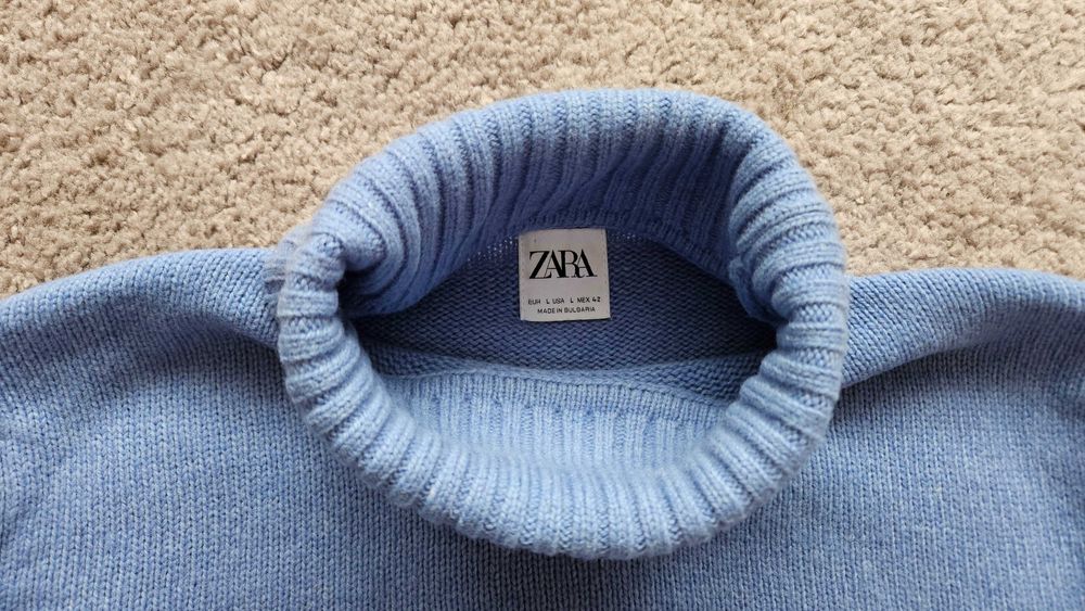 Gruby golf męski Zara błękitny, wełna/nylon, rozm. M-L