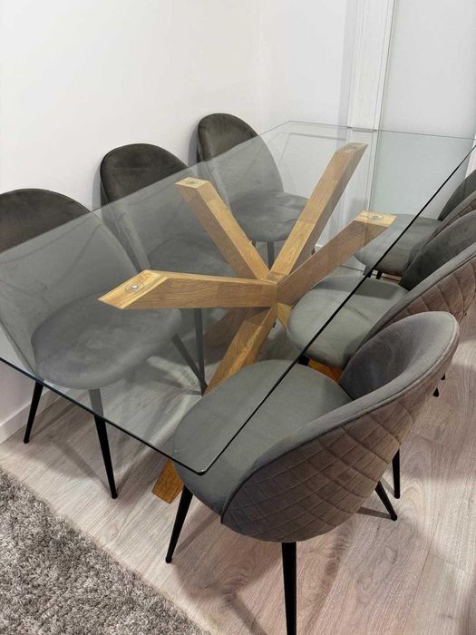 Cadeiras de jantar veludo cinzento/preto (6 unidades)