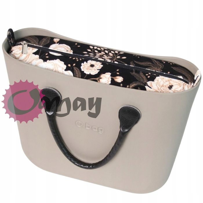 organizer OBAG STANDARD welur czarny kwiaty beżowe 2 kieszenie OMAY