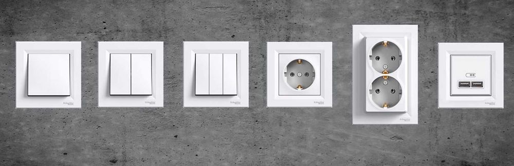 Schneider Asfora • Розетки та Вимикачі-ОПТ ціни-Безкоштовна Доставка