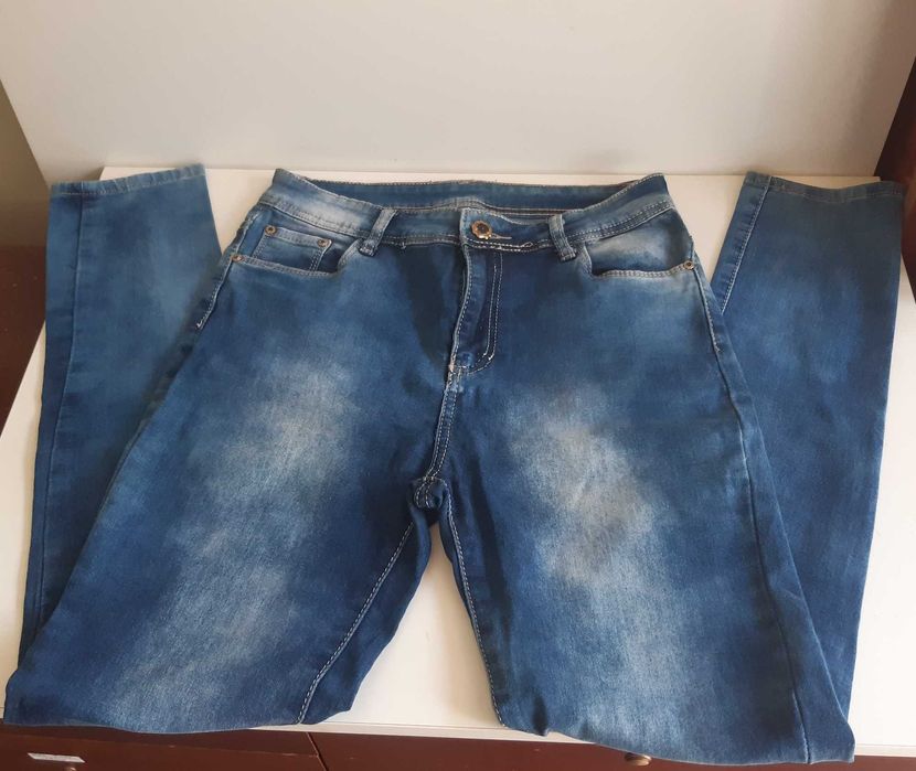 Calças Ganga Skinny Jeggings Senhora 38 Azuis Brancas Estimadas