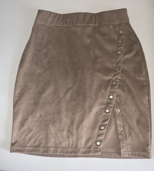 nowa beżowa spódnica wycięcie wysoki stan LoveSaints zamszowa rozm xs