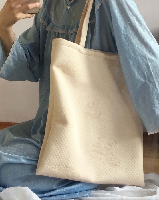 Torba bawełniana vintage retro unikatowa w misie beżowa