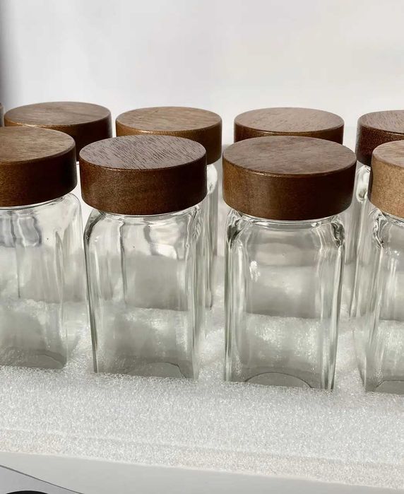Набір баночок для спецій з деревʼяною кришкою 10 шт, 120 мл