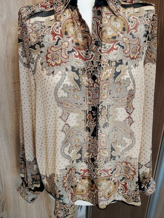 szyfonowa śliczna bluzka beżowo-brązowa