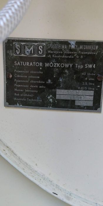 Saturator Wózkowy PRL SW4 Woda Sodowa Oryginał Kolekcjonerski