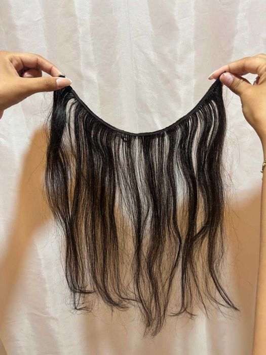 extensão de cabelo liso humano natural russo, na cor castanho escuro.