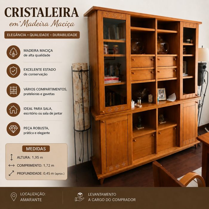 Cristaleira em Madeira Maciça