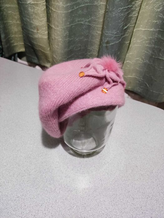 Берет жіночий рожевий, подвійний, дуже теплий, новий