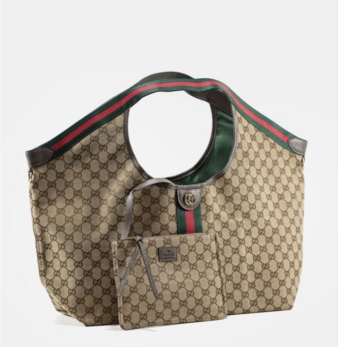 Бежевая сумка-тоут из канвы Gucci Giglio