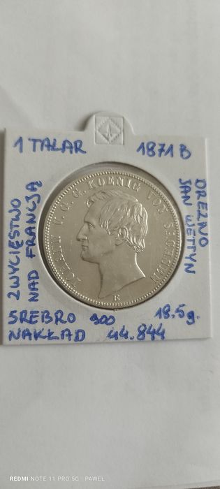 1 Talar 1871  r. Zwycięstwa nad Francją Srebro