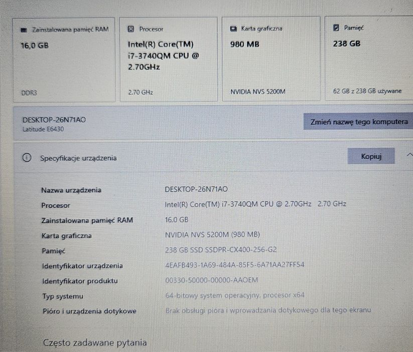 Laptop DELL Latitude E6430 i7 NVIDIA 16/256GB SSD