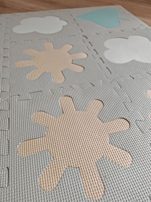 Piankowa mata dla niemowlaka dziecka puzzle szara niebieska