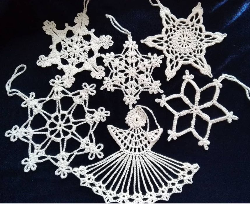 Снежинки. Игрушки для ёлочки. Вязанные снежинки.