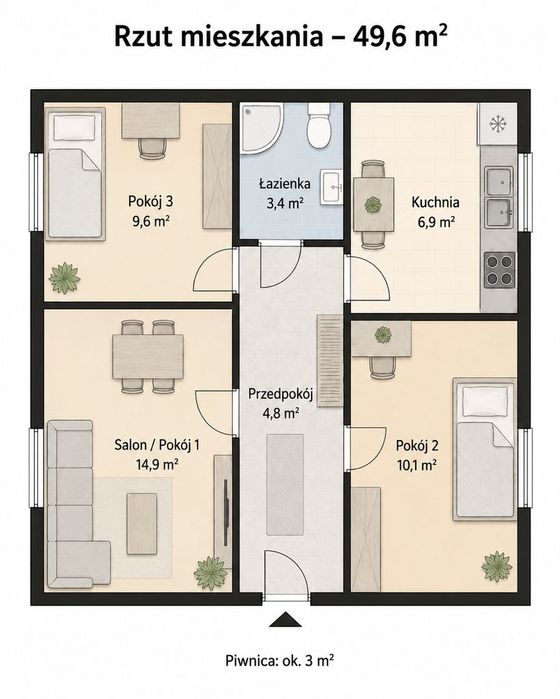 3 Pokoje Po Kapitalnym Remoncie | Szczepin 49,6 M² Jasne, Dwustronne