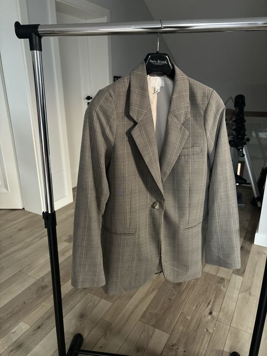 Jak nowa Marynarka damska kratkę kratę płaszcz kurtka szara xs 34 H&M