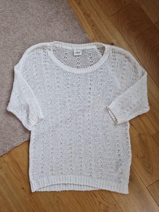Sweter ażurowy biały Cubus L 40 Boho Oversize Openwork sweater