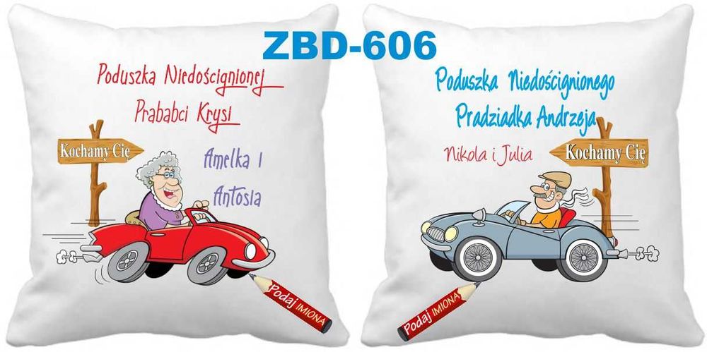 2 Poduszki dla Prababci i Pradziadka z imionami DOWOLNE Imię WZORY