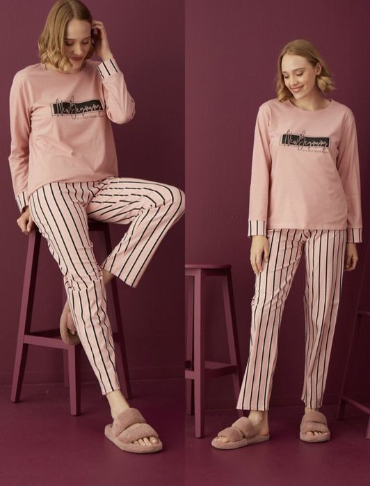 Рожева піжама у смужку на С, М