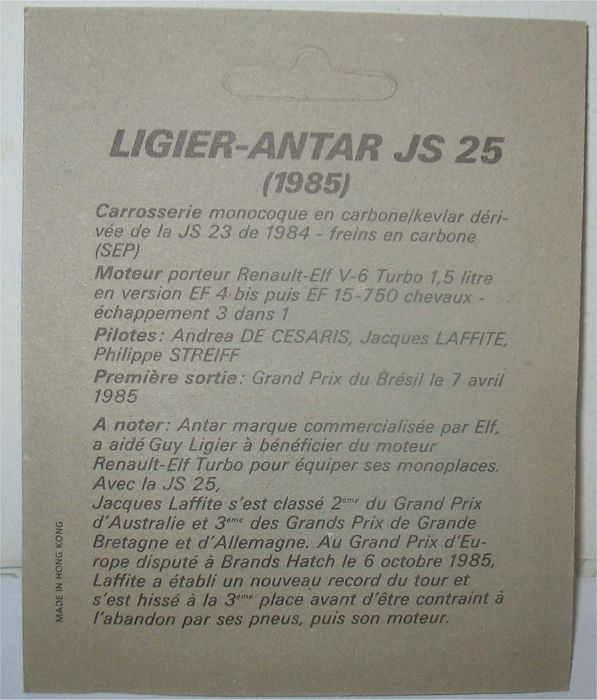 Ligier Renault JS25 - 1985 - Jacques Laffite (vintage)
