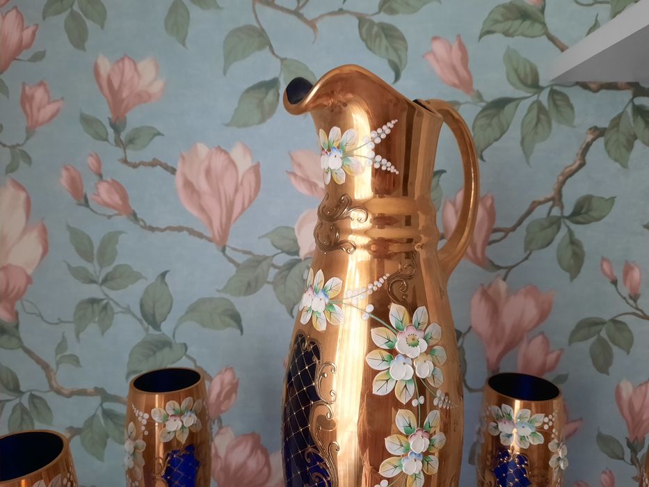 Богемия смальта кувшин и шесть бокалов