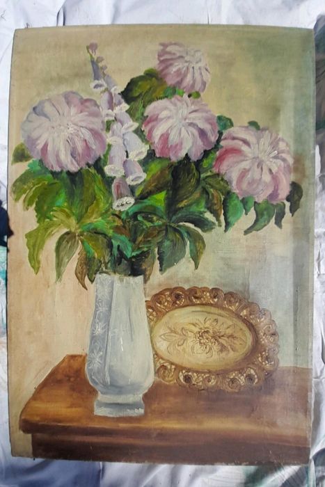 Obraz olejny kwiaty w wazonie