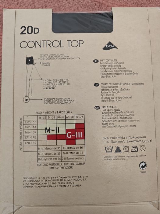 Collant preto de compressão superior/ventre plano 20D tamanho M-II