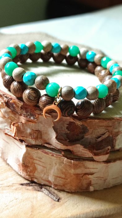 Bransoletki w stylu Boho kamień i drewno 2 szt.