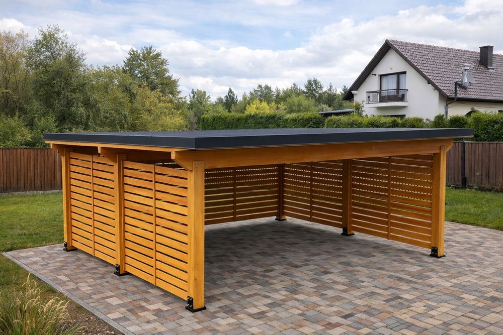 Wiata samochodowa drewniana 7x6,5 m | 2-stanowiskowa | cala Polska