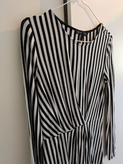 Bershka sukienka paski biało czarne White black stripes wiskoza 38 M