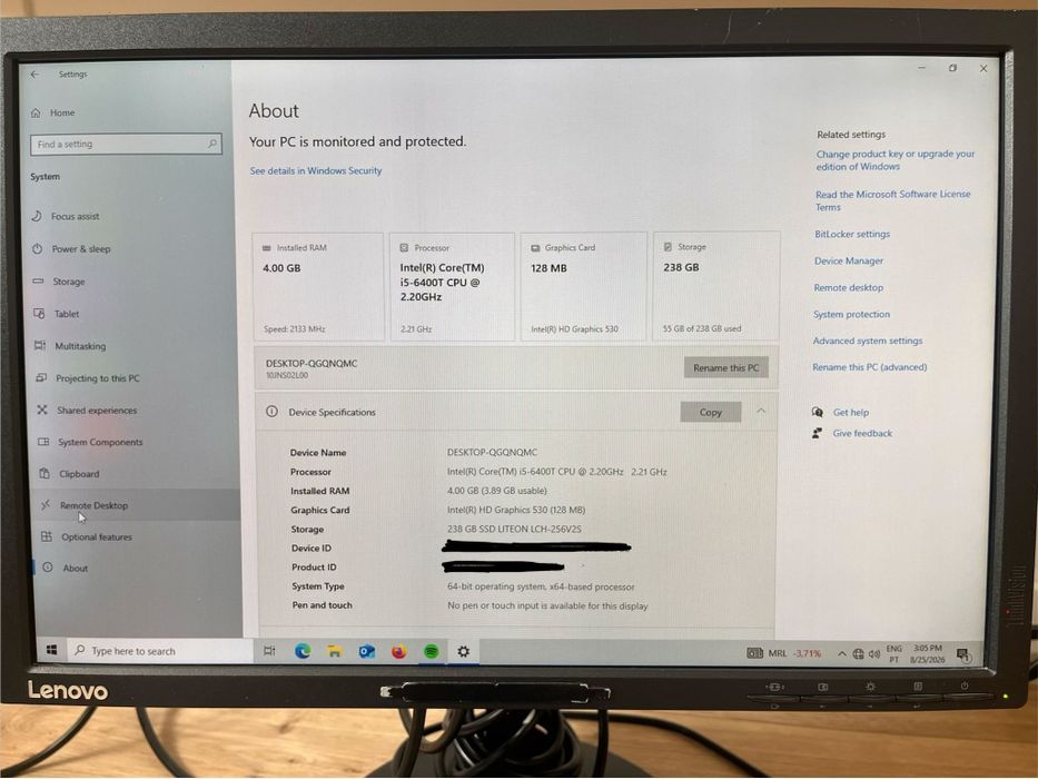 Computador Completo Lenovo Mini PC | Intel i5 | 4GB RAM | SSD 240GB | Com Monitor