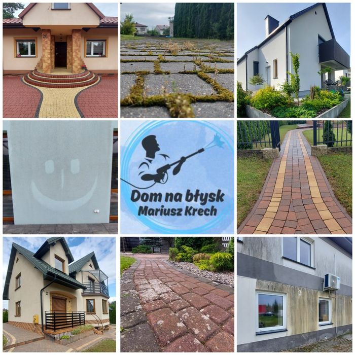 Mycie ciśnieniowe kostki, elewacji i dachów, ścinka drzew, krzewów.