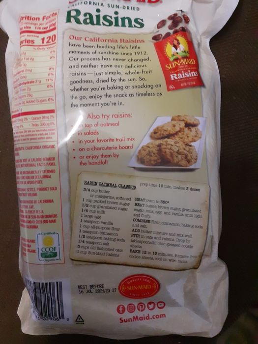 Rodzynki organiczne ze słonecznej Kaliforni, 900g.