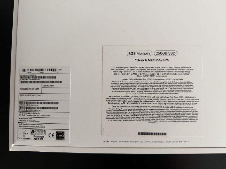 MacBook Pro M1 | 8GB | 256GB SSD | Stan Bdb | Bateria 88% (296 cykli)