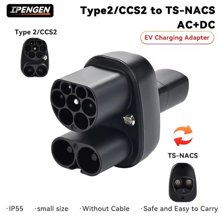 Адаптер швидкої зарядки CCS2 - Tesla NACS | 400A 250кВт AC/DC | Для Tesla USA Model 3, Y, S, X | Supercharger Ready