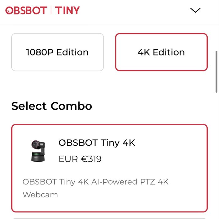 OBSBOT Tiny 3 4K AI powered