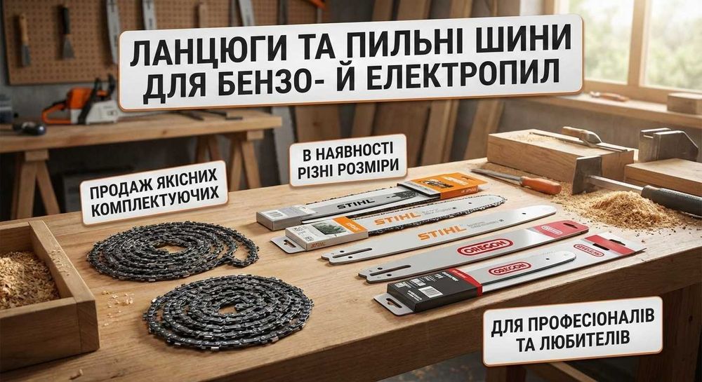 Ланцюги та Шини для Бензопил і Електропил | Всі розміри | Якість