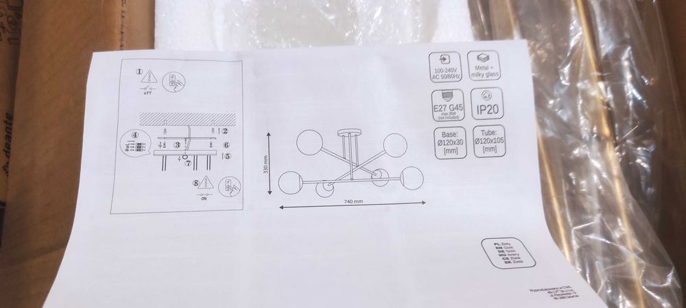 Lampa Sufitowa VIENNA 6xE27 G45 Złota LVT