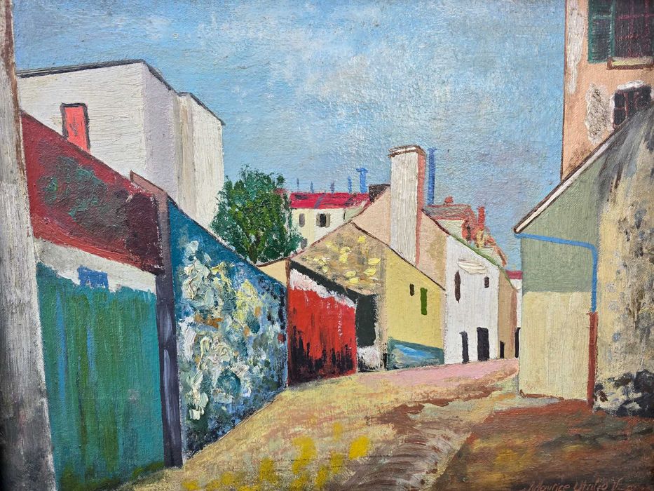 Stary obraz olejny na płótnie pejzaż miejski Utrillo Maurice