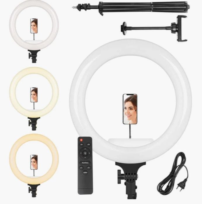 Lampa LED ring pierścieniowa statyw pilot 36W światło ciepłe zimne