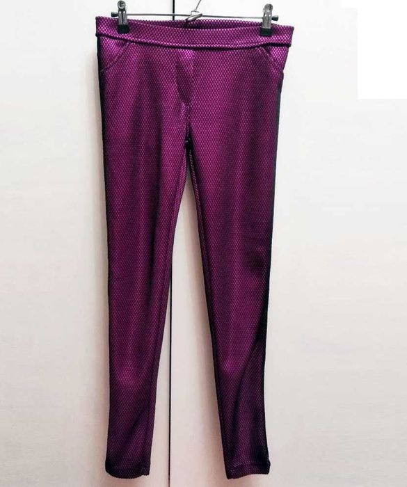 Розовый лосины в черную сеточку XS, яркие розовые лосины женские