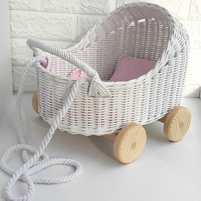 Плетений візок, коляска, ліжко для ляльки, колисочка, люлька,подарунок