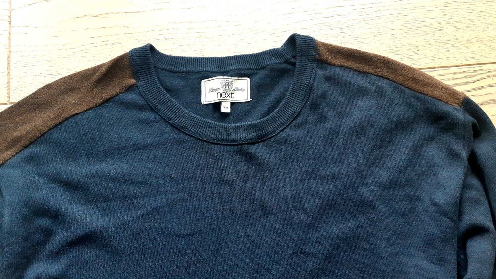 sweter NEXT męski 2XL XXL z łatami na łokciach 100% bawełna