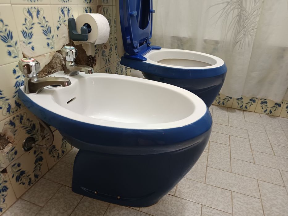 Louças WC azul e branco
